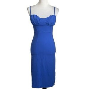 Missguided Petite Womens Strappy Ruched Cup Midi Dress Sz US 2 Petite Blue NWT